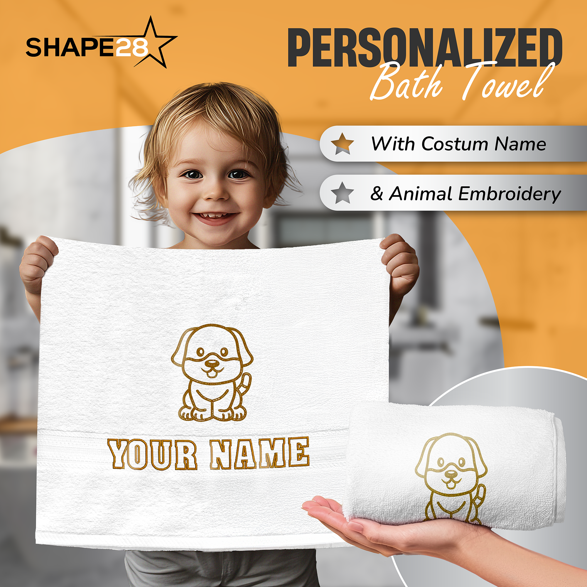 Kids' Personalized Hand Towels with Custom Name and Animal Embroidery