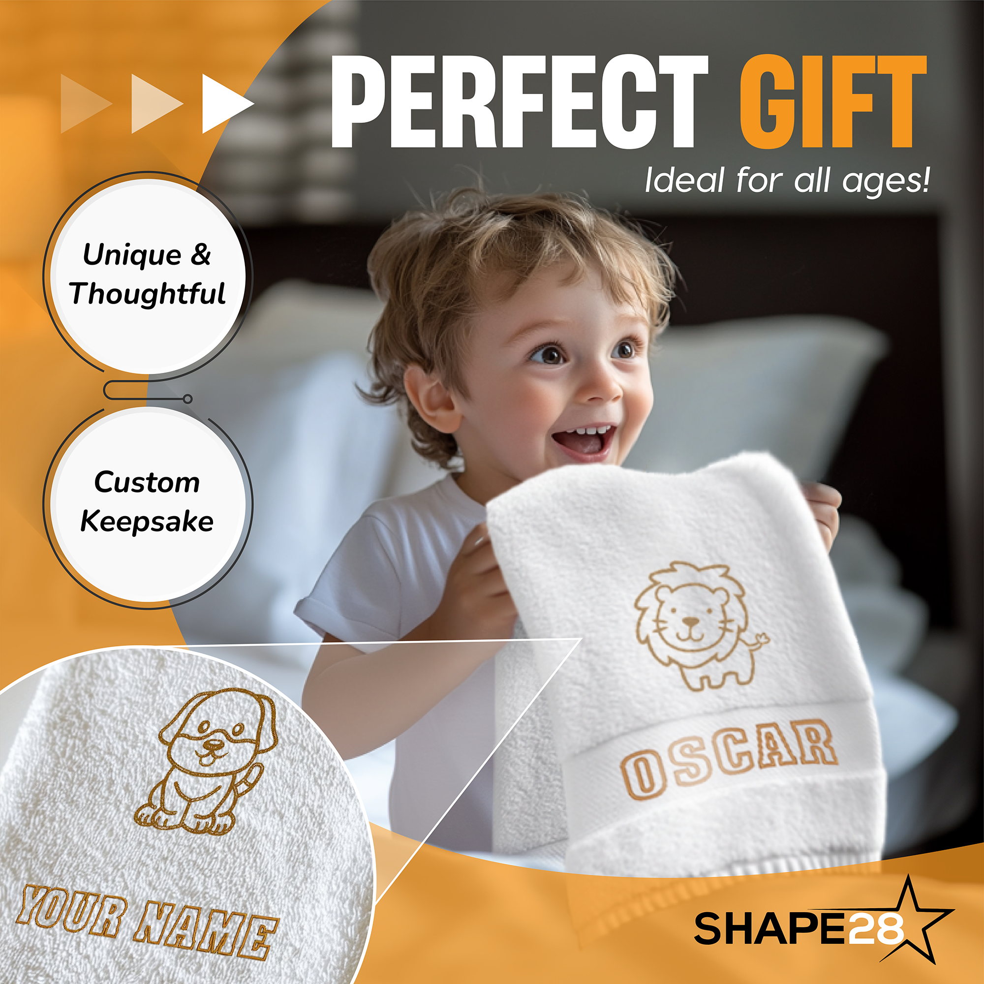 Kids' Personalized Hand Towels with Custom Name and Animal Embroidery