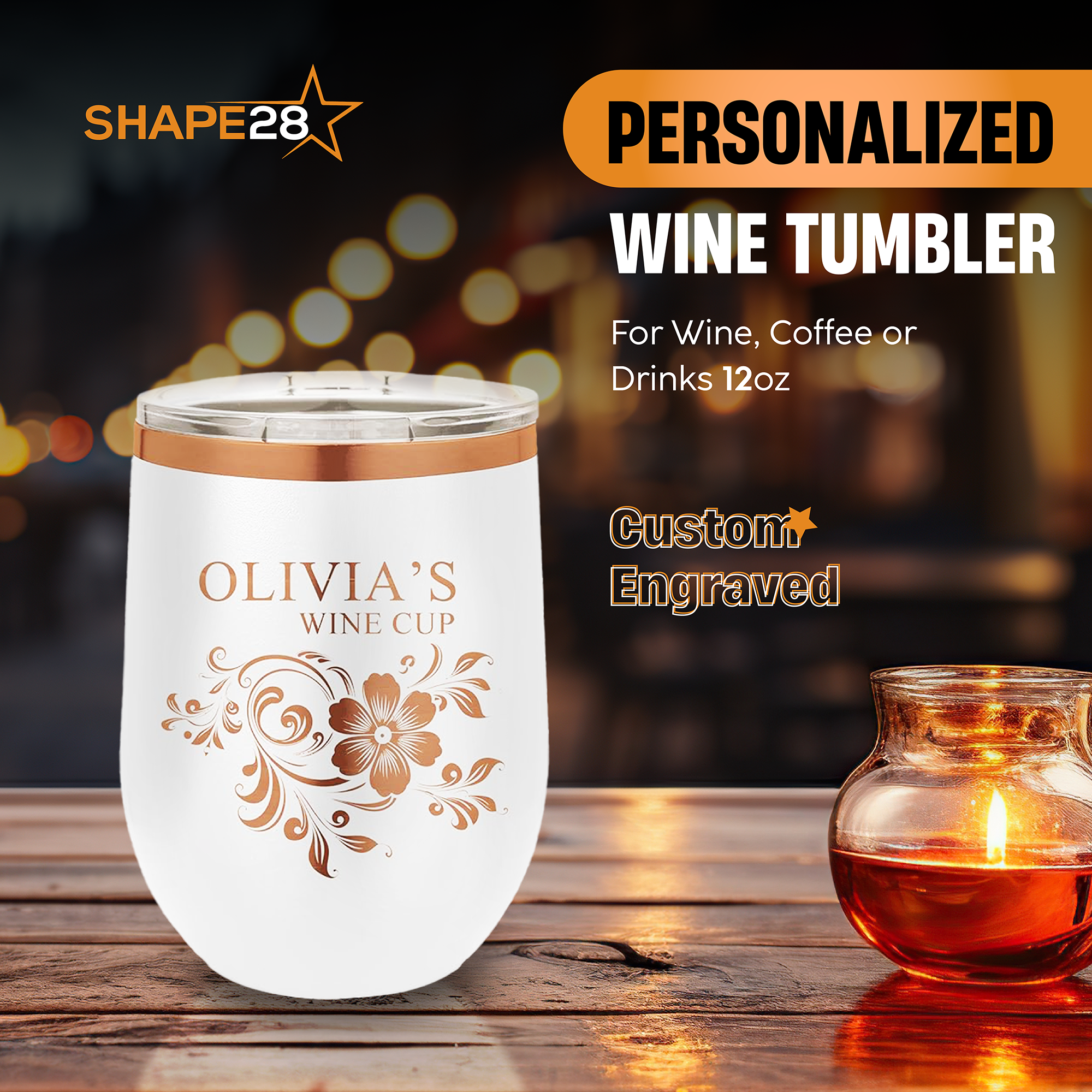 Personalized Wine Tumblers with Lid 12 oz