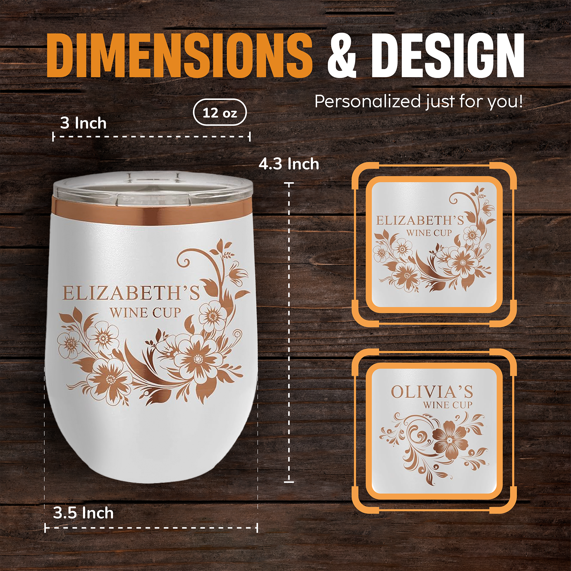 Personalized Wine Tumblers with Lid 12 oz