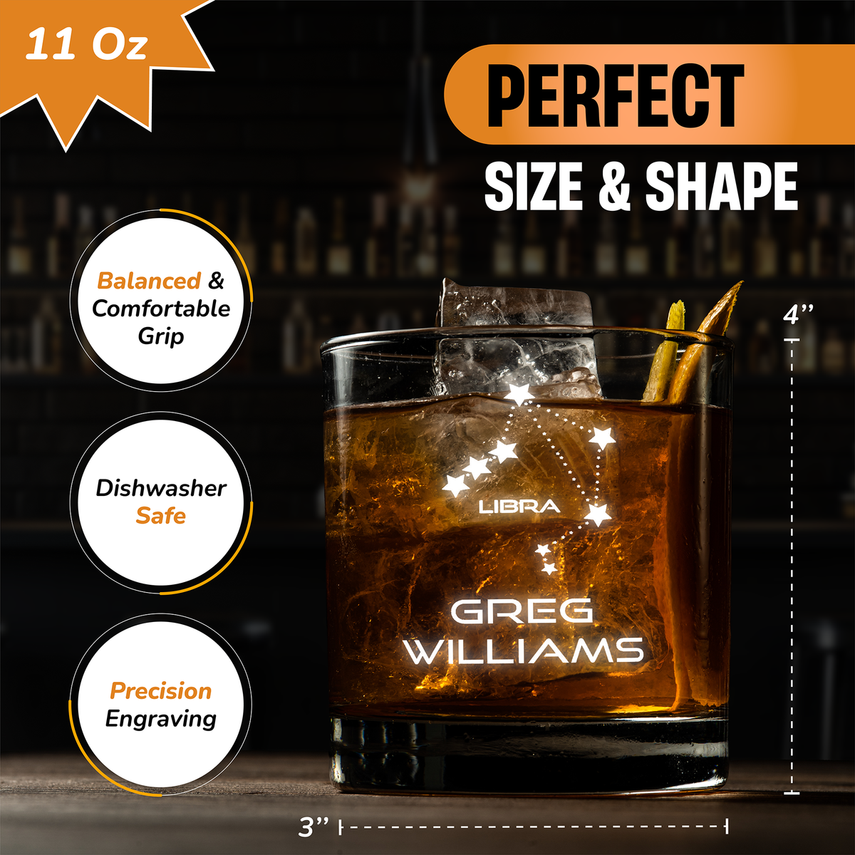 The Zodiac Collection – Personalized 11 oz Astrology Whiskey Glass
