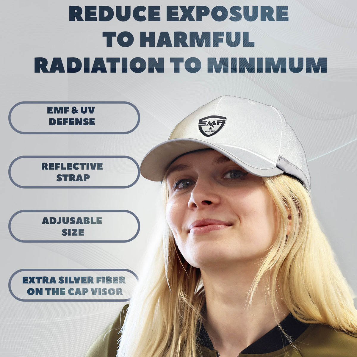 EMF Radiation Protection Hat with USPF 50+ Shield, Wi-Fi Blocker & Reflective Safety Strip