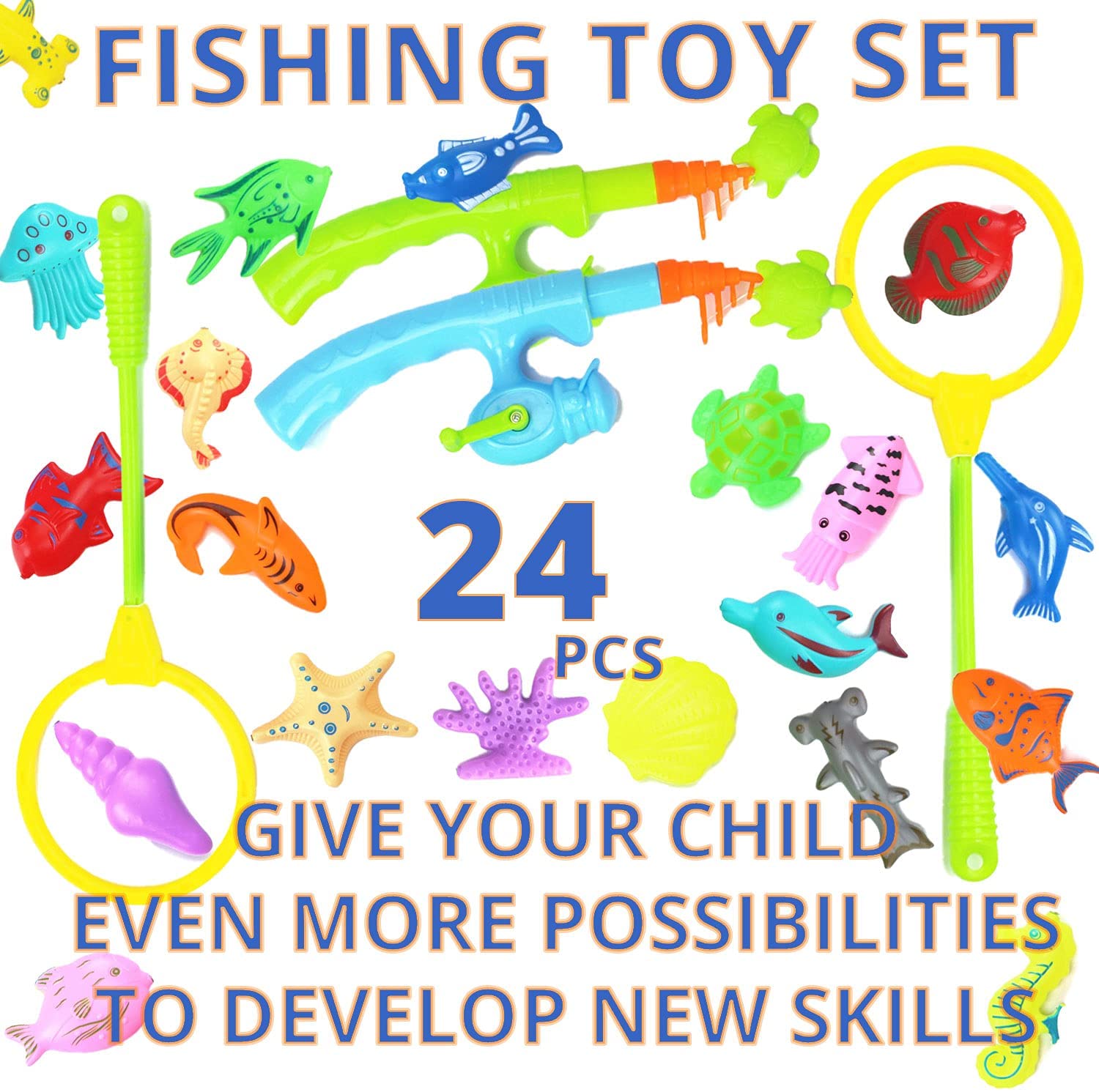 Stepping Stones for Kids - 11pcs with 24 pcs Fishing Rod Set Bundle