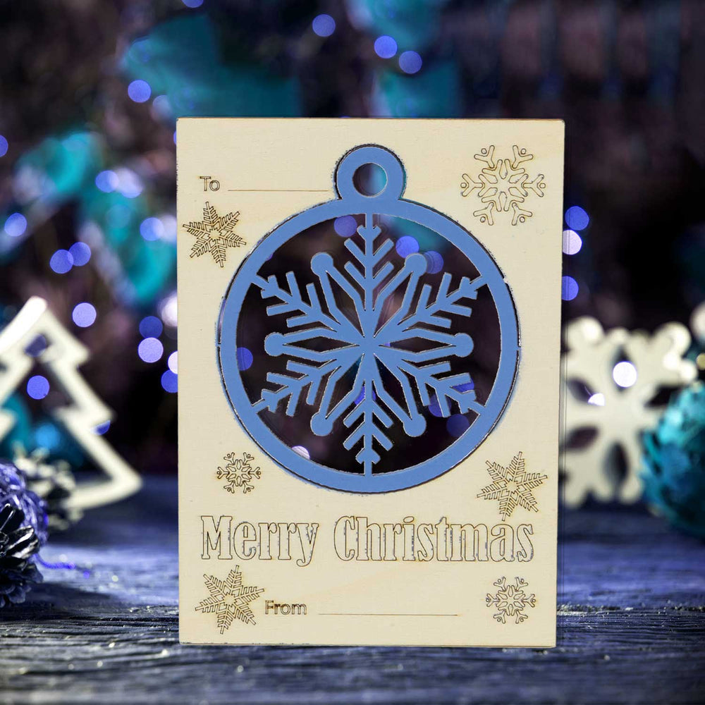 Wooden Christmas Card 4,5 x 6 inches with Push -Out Ornament Envelope Included