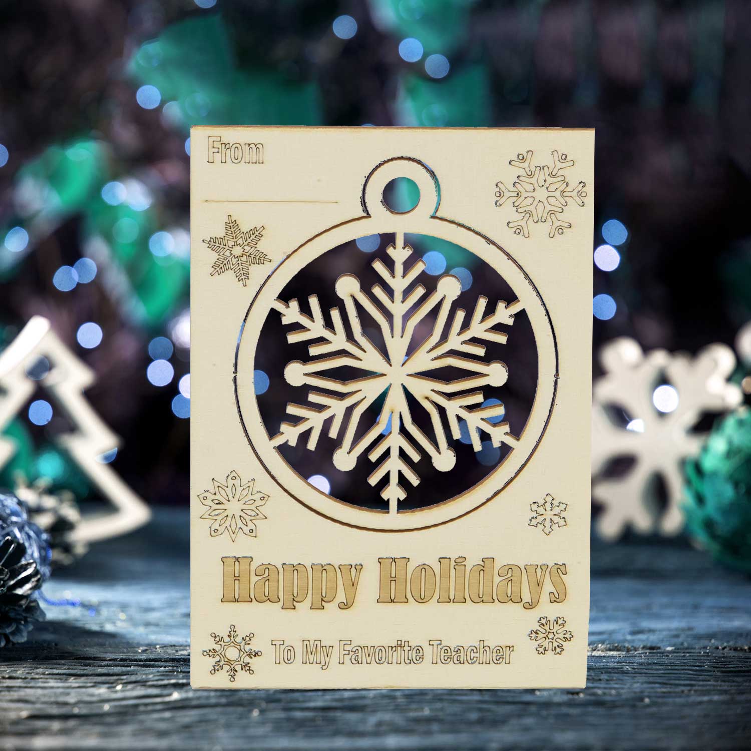 Teachers Gift -Wooden Christmas Card with Pop-out Ornament