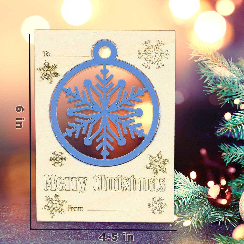 Wooden Christmas Card 4,5 x 6 inches with Push -Out Ornament Envelope Included