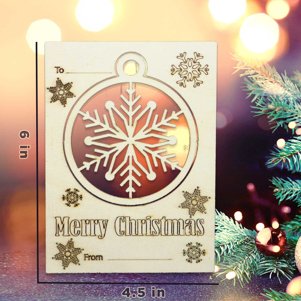 Wooden Christmas Card 4,5 x 6 inches with Push -Out Ornament Envelope Included