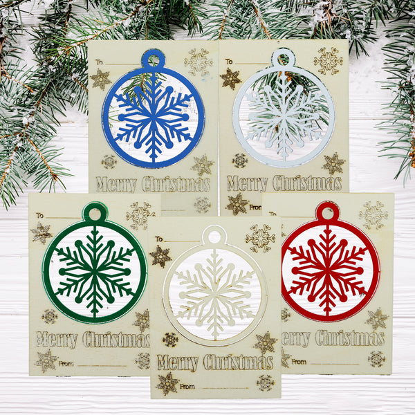 Christmas  Wooden Card 4.5x6 inches  with Pop-Out  Ornament (Set of 5)