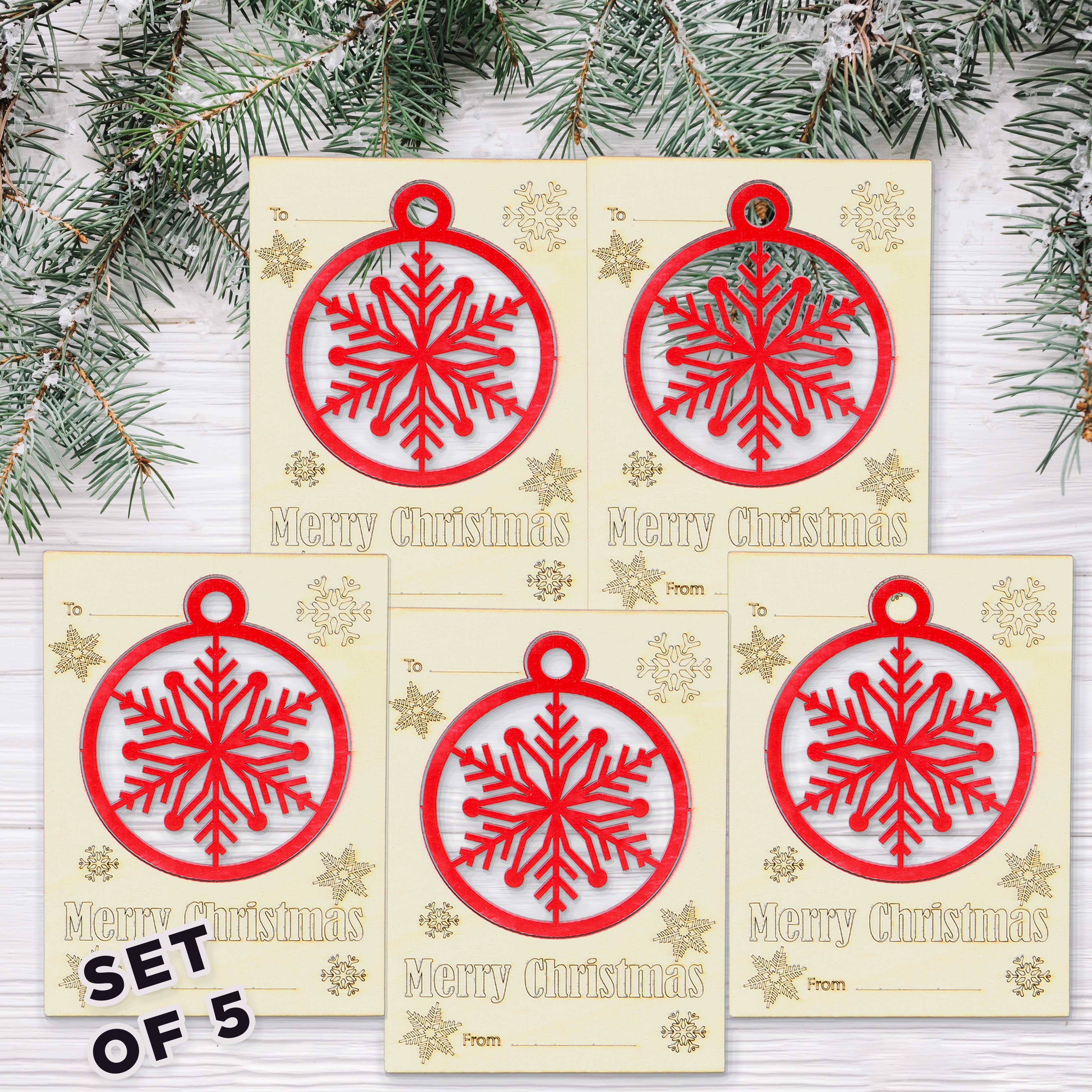 Christmas  Wooden Card 4.5x6 inches  with Pop-Out  Ornament (Set of 5)