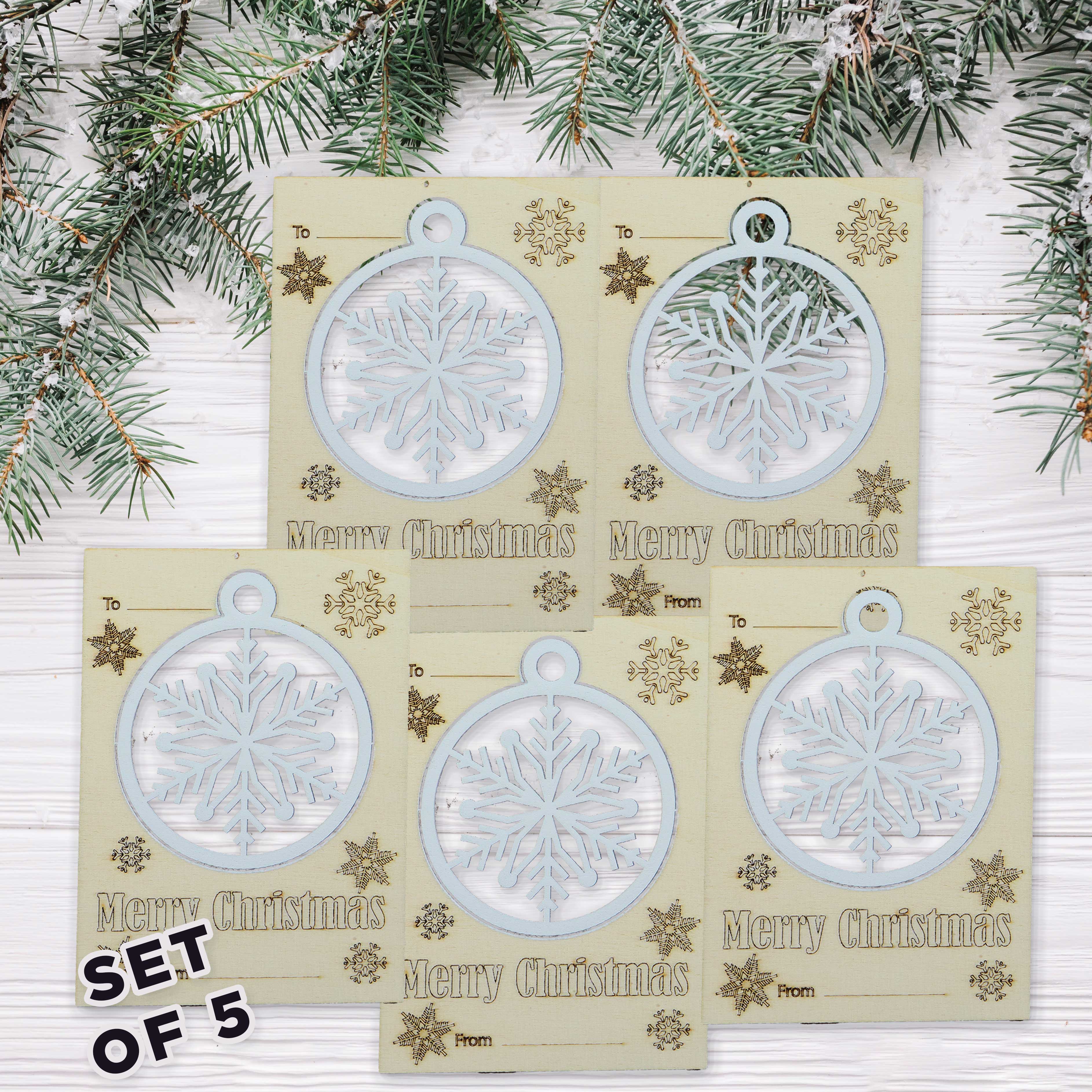 Christmas  Wooden Card 4.5x6 inches  with Pop-Out  Ornament (Set of 5)