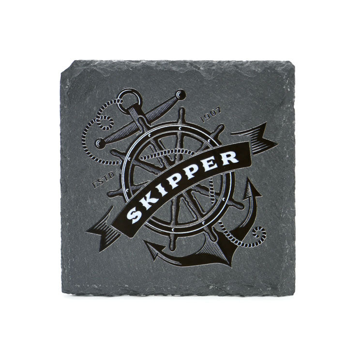 Slate Coaster Set of 4 Pieces with a Nautical  Black Designs