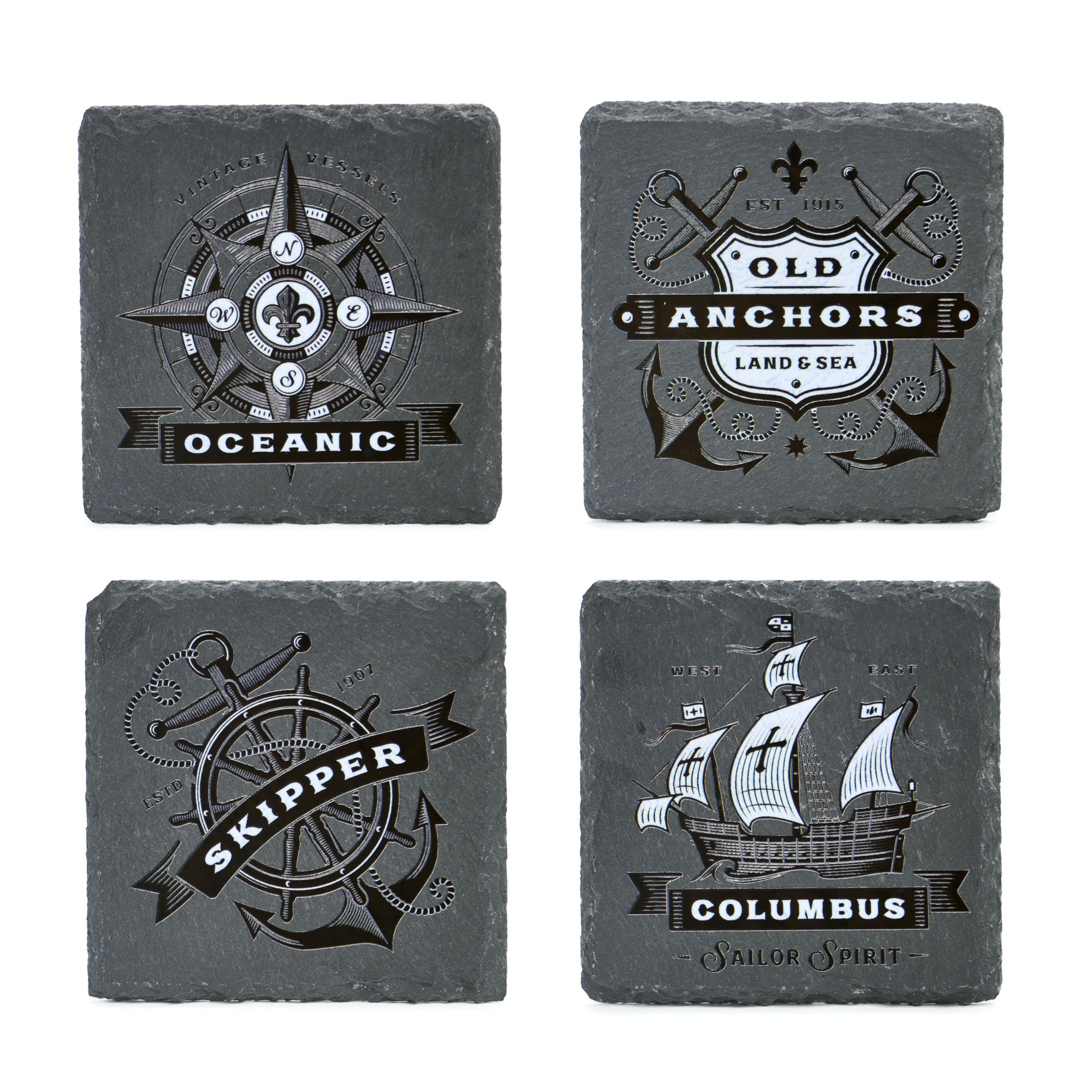 Slate Coaster Set of 4 Pieces with a Nautical  Black Designs