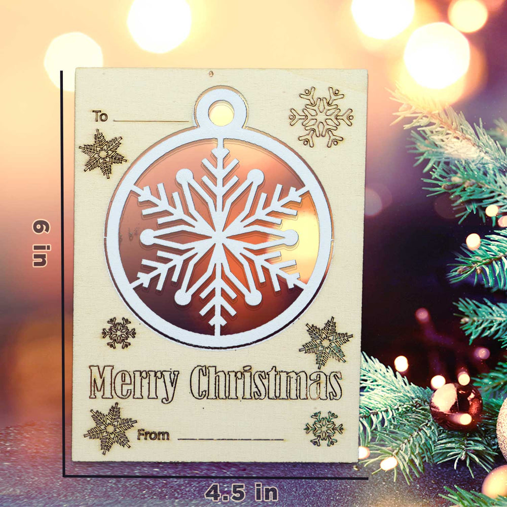 Wooden Christmas Card 4,5 x 6 inches with Push -Out Ornament Envelope Included