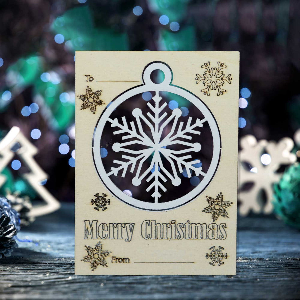 Wooden Christmas Card 4,5 x 6 inches with Push -Out Ornament Envelope Included